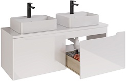 Dreja Мебель для ванной с двумя раковинами и столешницей W 125 подвесная белая – фотография-9